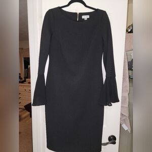 Calvin Klein Elegant Black Dress with Flared Sleeves
